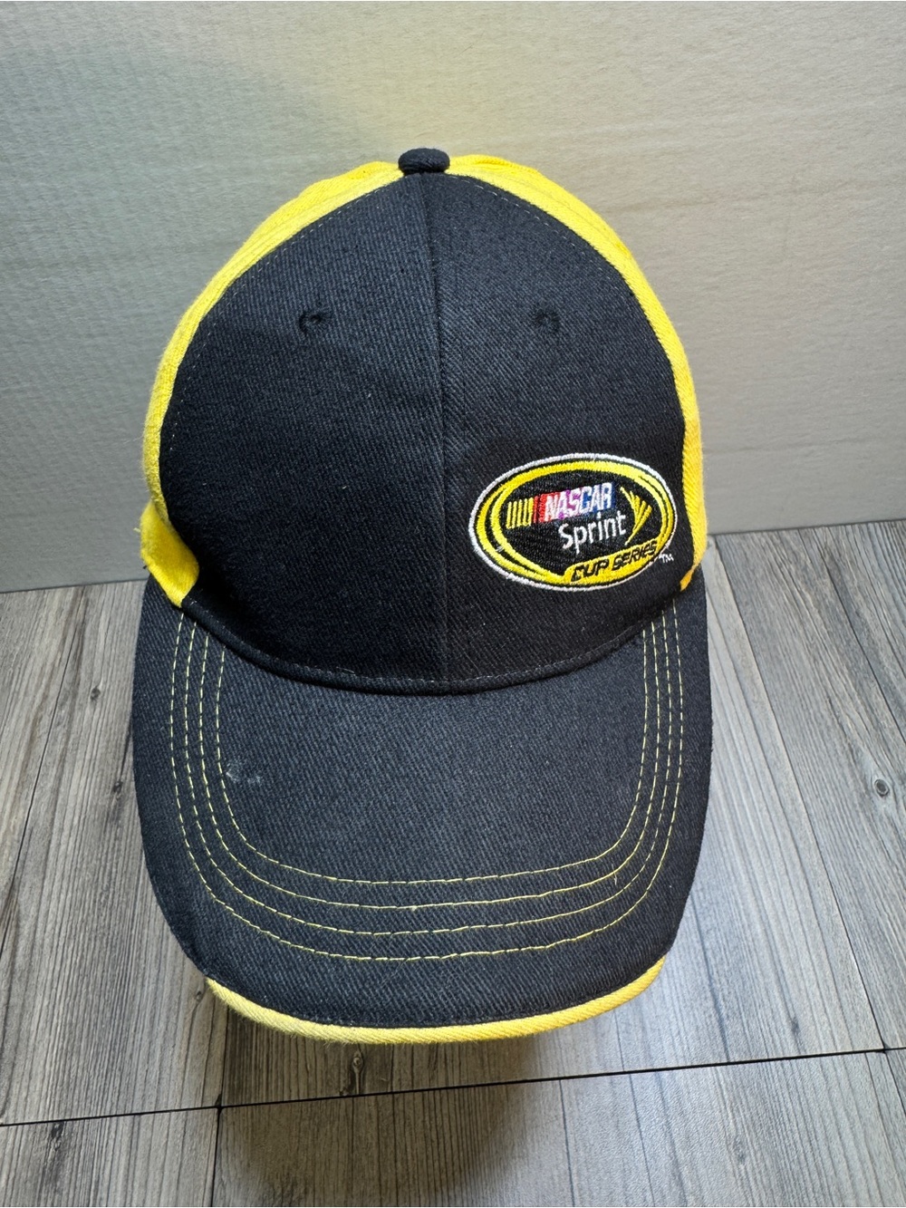 Nascar Racing Hat Cap Men’s Strap Back Black Yellow Sprint Cup Series Octagon